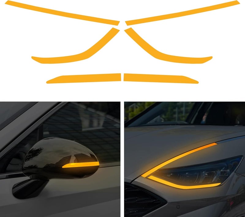 TOMALL Headlight Sidemarker Side Mirror Vinyl Films Smoke Tint Compatible with Hyundai Sonata 2020-2022 Transmission Amber Edges Delete Stickers Decorations for Car (Orange) - Image 1